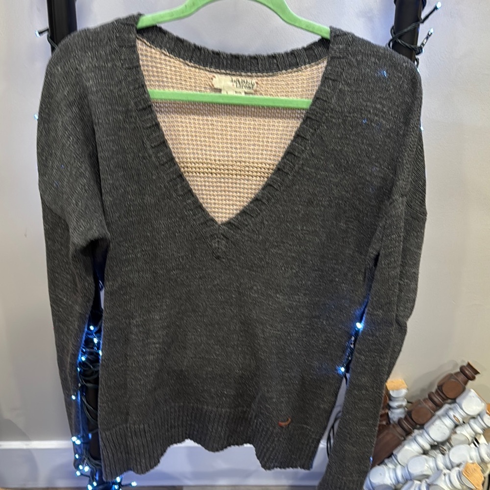 Label + Thread Charcoal V-Neck Sweater with Long Sleeves and Fine Knit